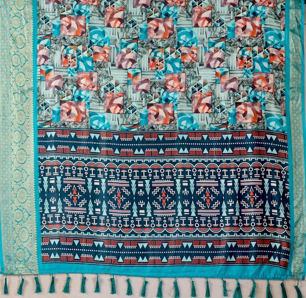 Sea Green Fusion Designer Saree