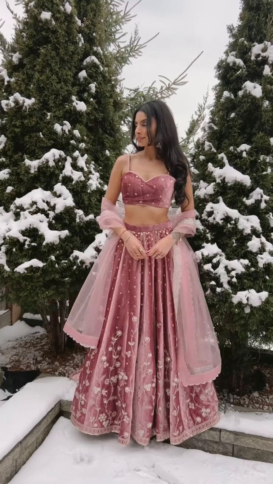 Dusty Pink Satin Embroidered Lehenga Set Online