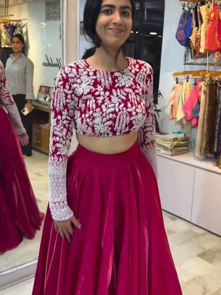 Wine Pink Embroidered Silk Lehenga Set Online