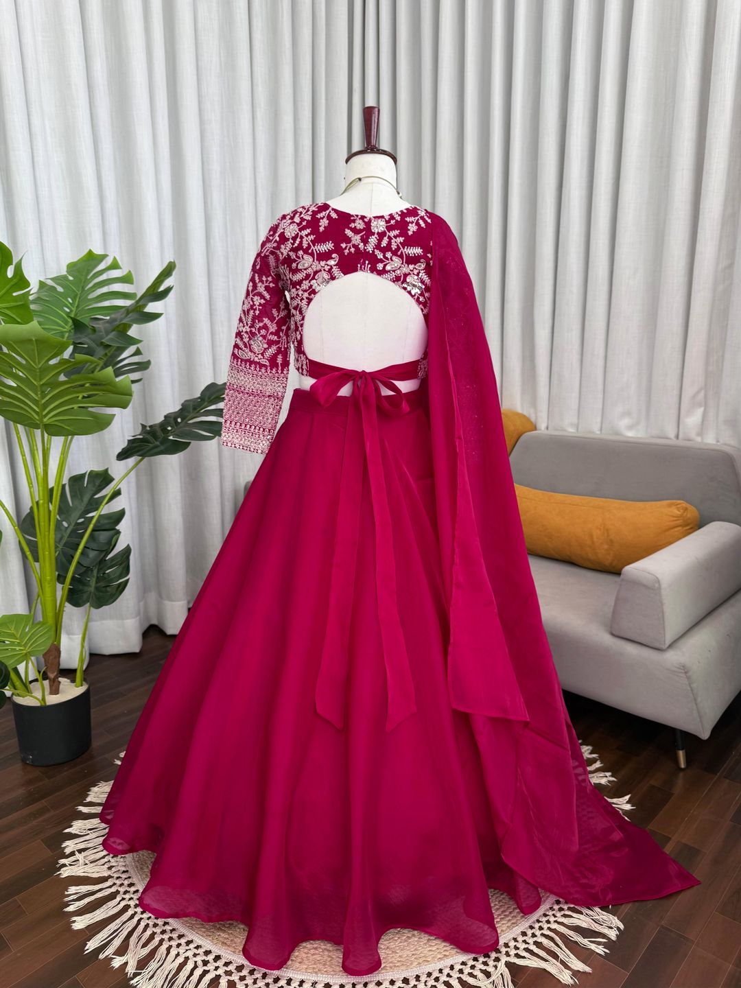 Wine Pink Embroidered Silk Lehenga Set Online