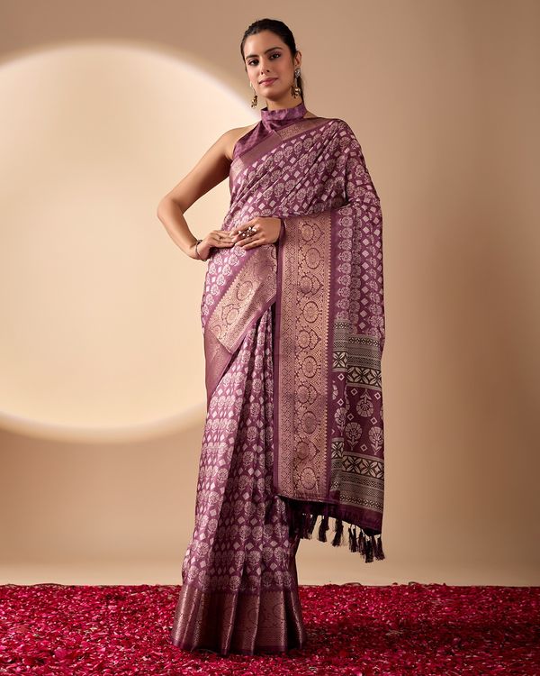 Purple Zari Woven Lichi Silk Saree Online - Varnavi