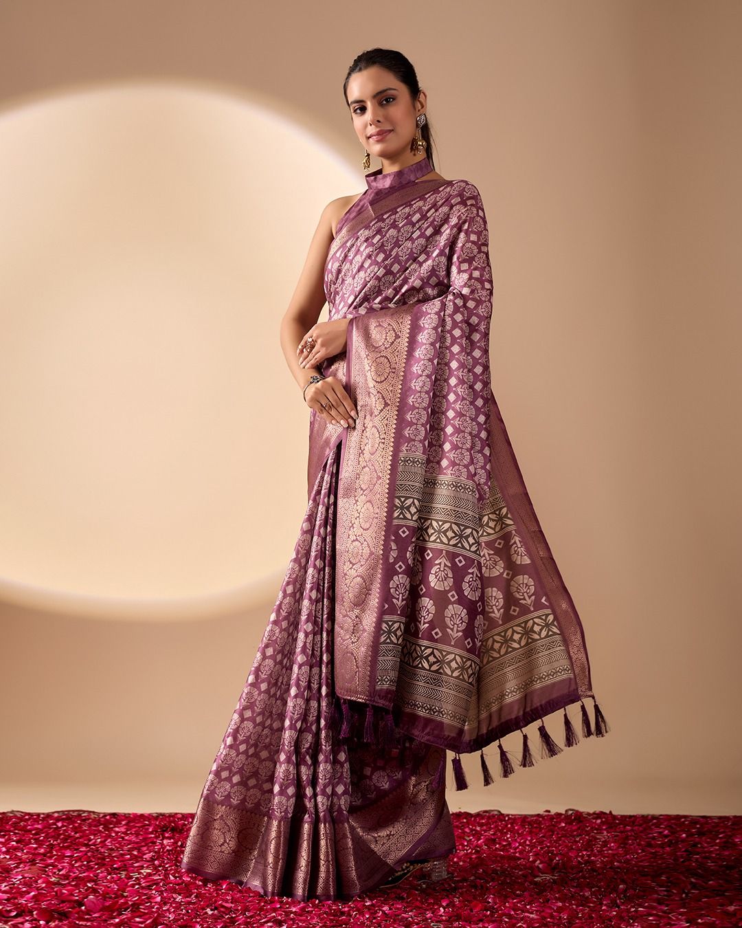 Purple Zari Woven Lichi Silk Saree Online - Varnavi