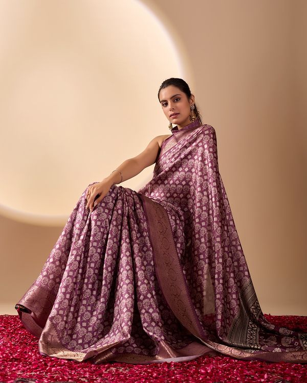 Purple Zari Woven Lichi Silk Saree Online - Varnavi