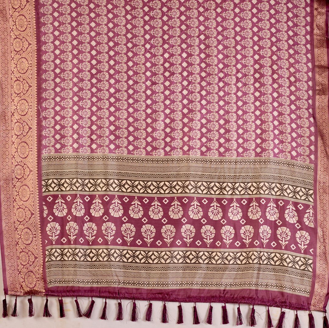 Purple Zari Woven Lichi Silk Saree Online - Varnavi