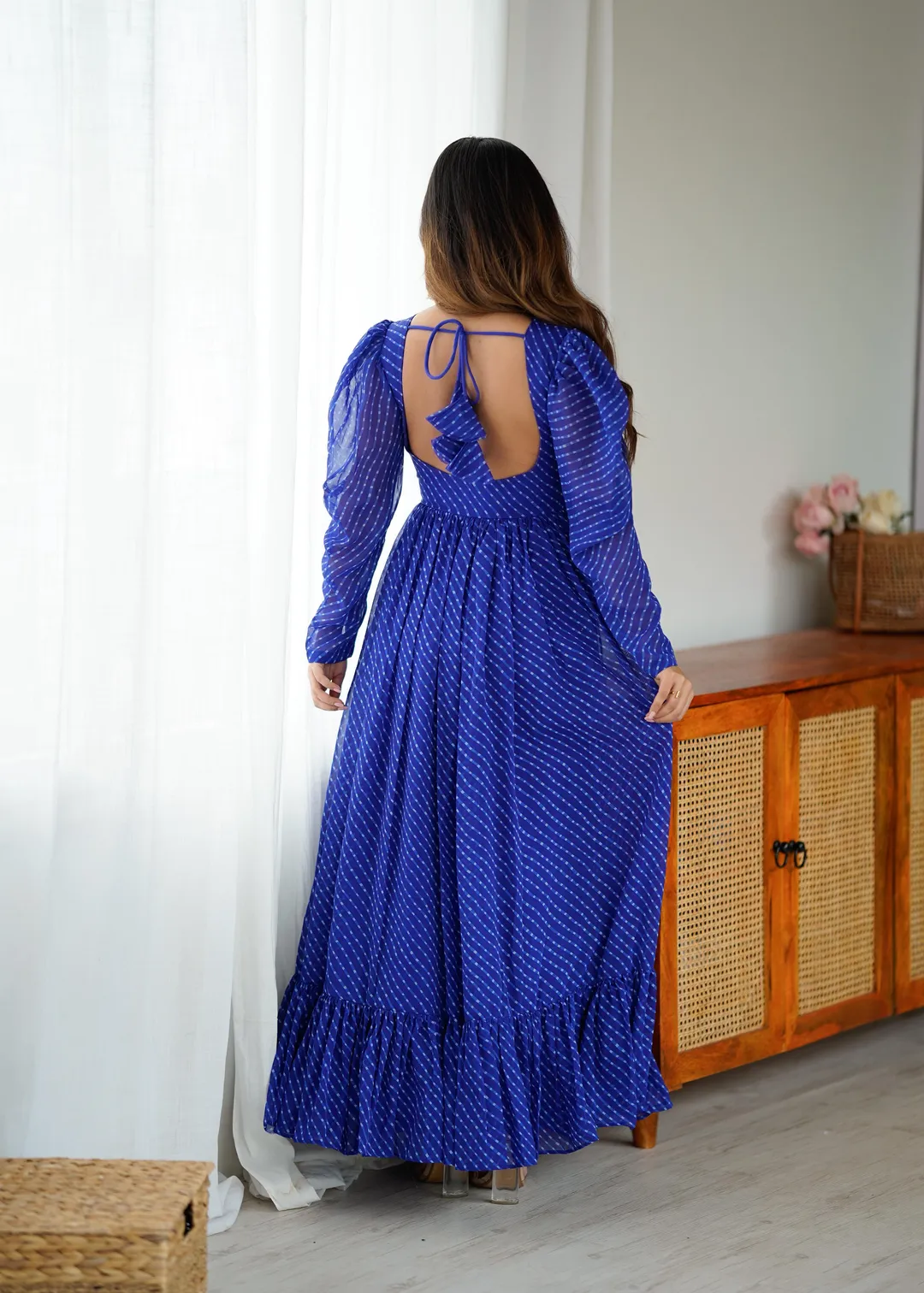 Blue Printed Georgette Designer Gown for Women Festive
