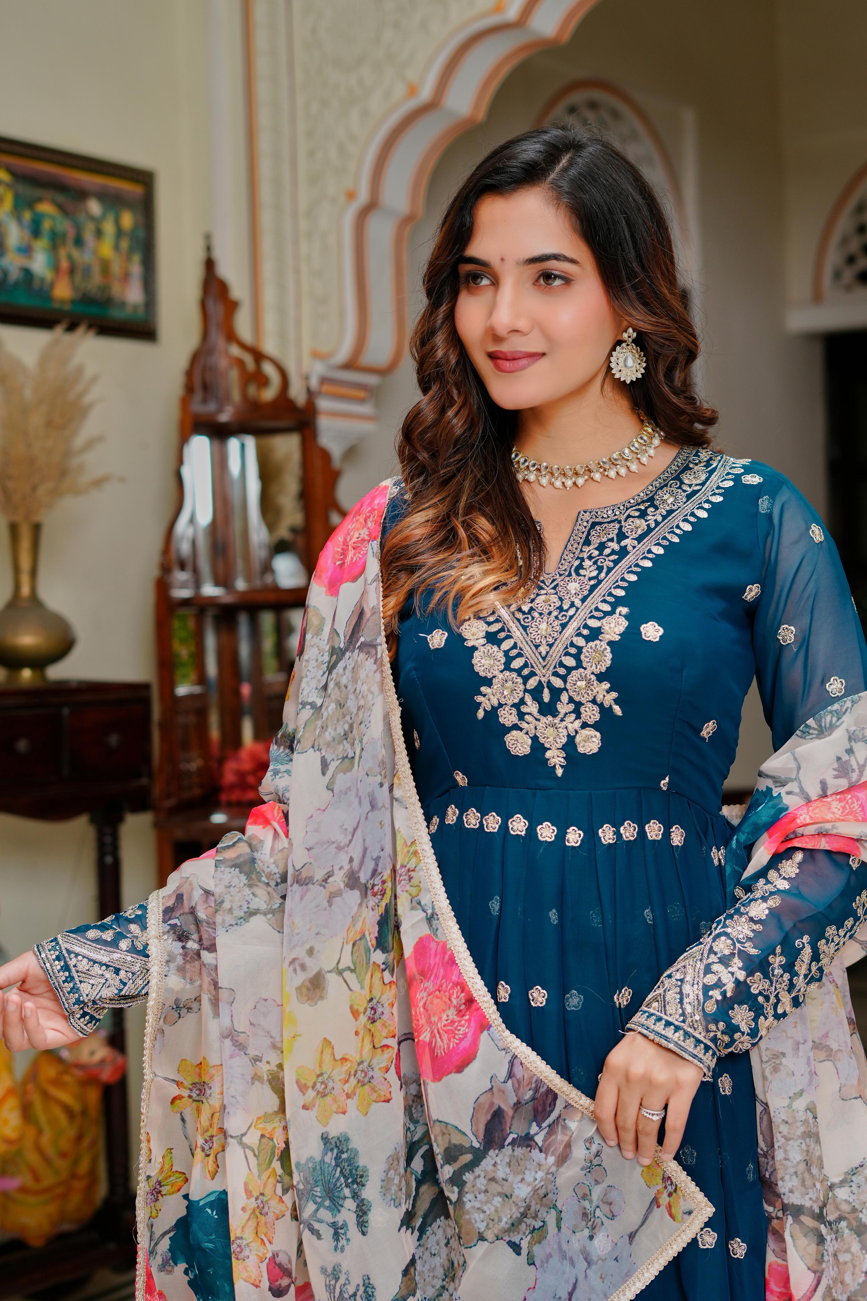 Blue georgette salwar suit
