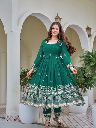 Green Embroidered Anarkali Suit Set for Women
