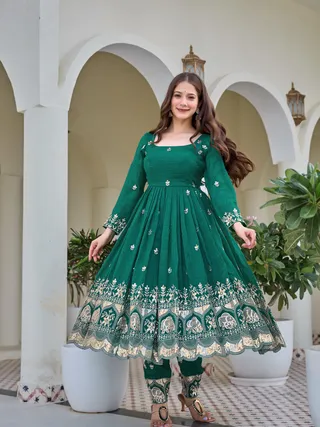 Green Embroidered Anarkali Suit Set for Women