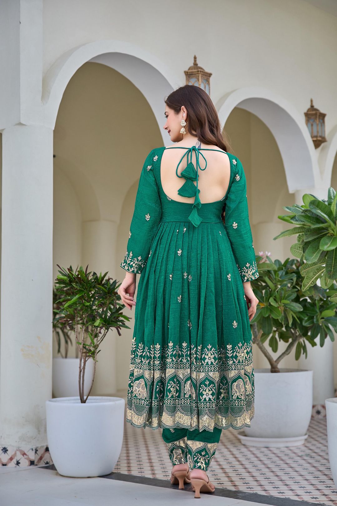 Green Embroidered Anarkali Suit Set for Women
