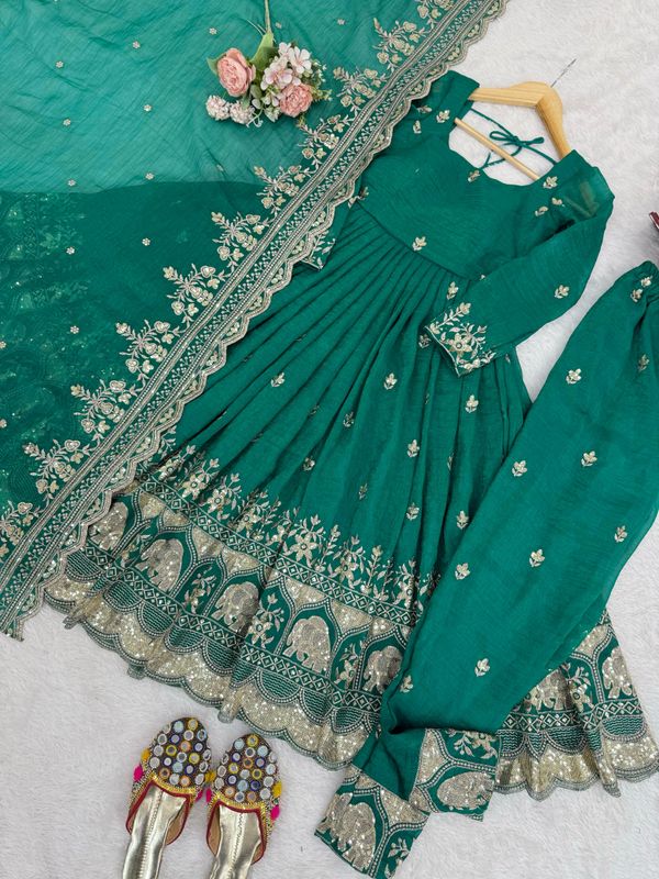 Green Embroidered Anarkali Suit Set for Women