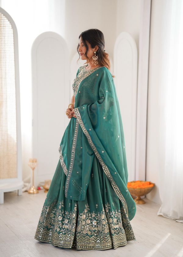 Designer Threadwork Silk Lehenga Choli Set with Dupatta