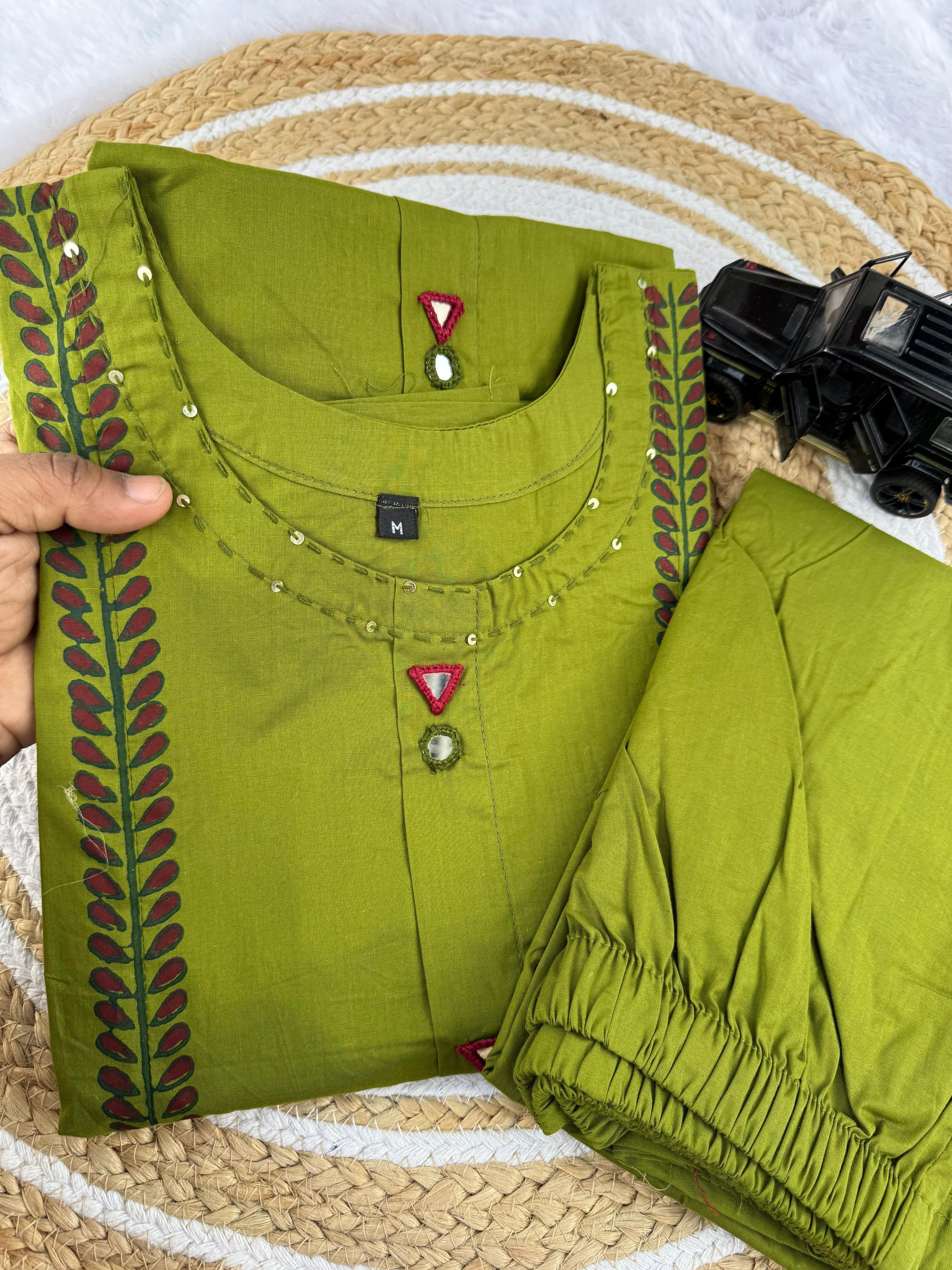 Cotton salwar suit with mirror work