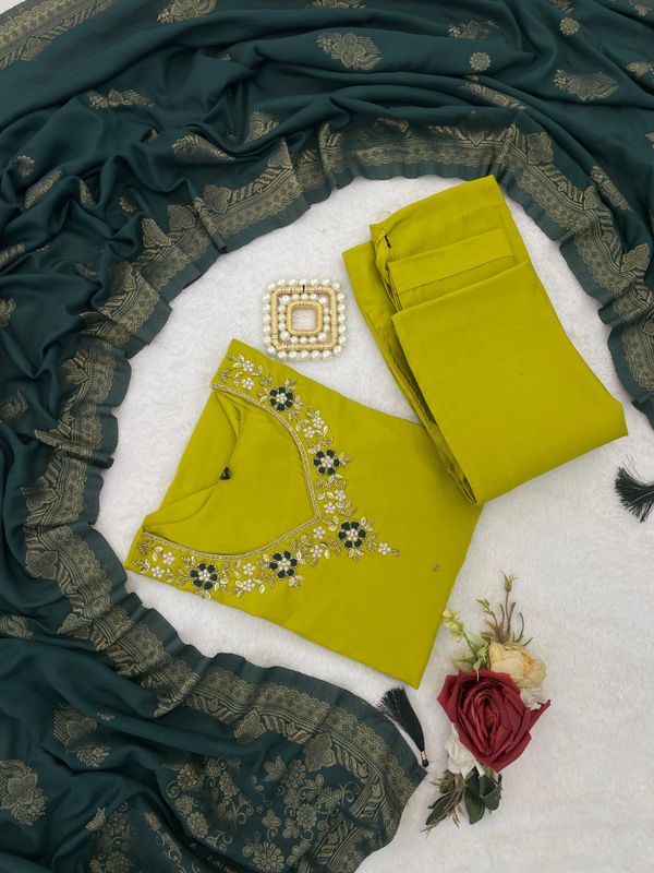 Mustard Yellow Designer Kurti Pant Dupatta Set Women