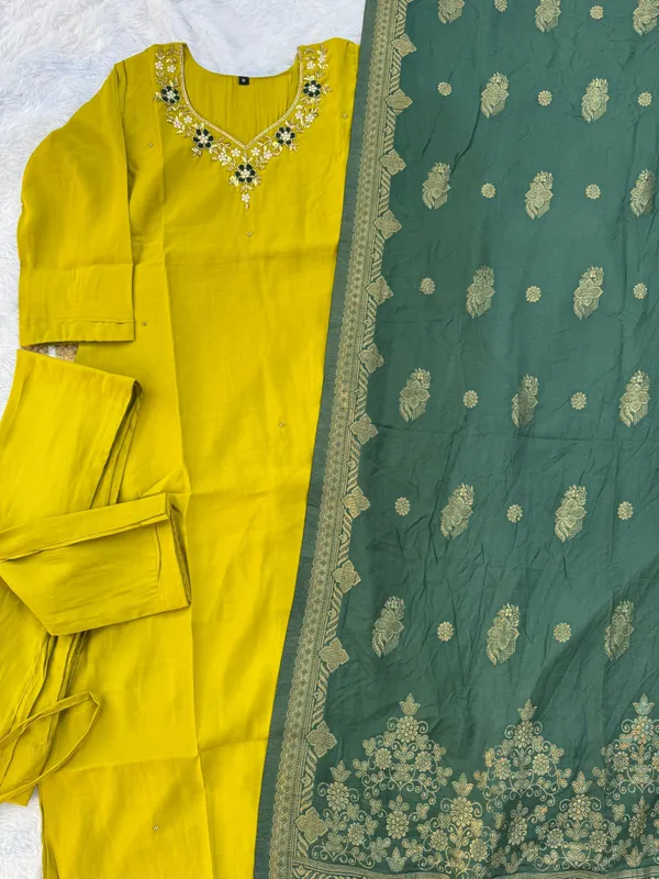 Mustard Yellow Designer Kurti Pant Dupatta Set Women