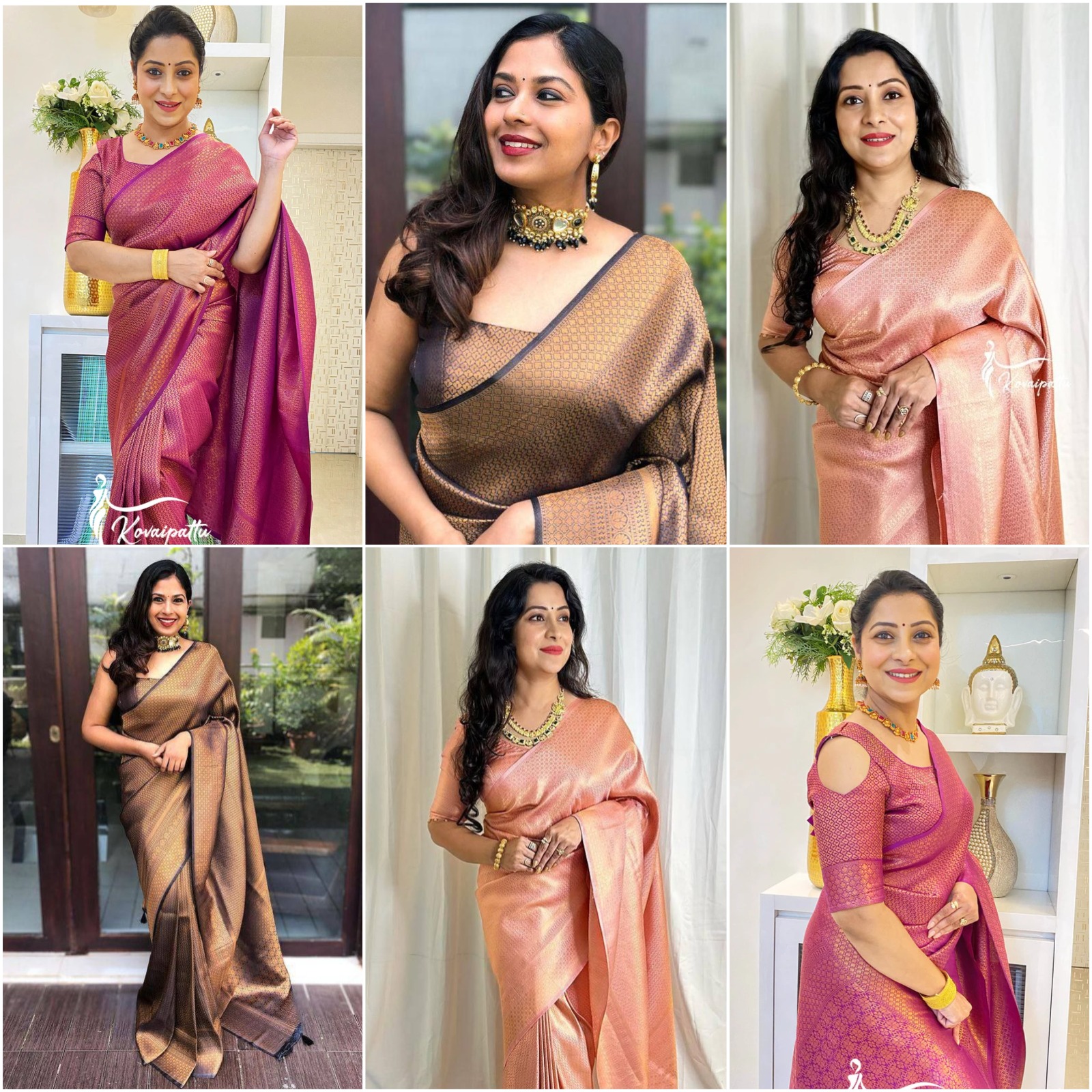 Brown lichi silk saree