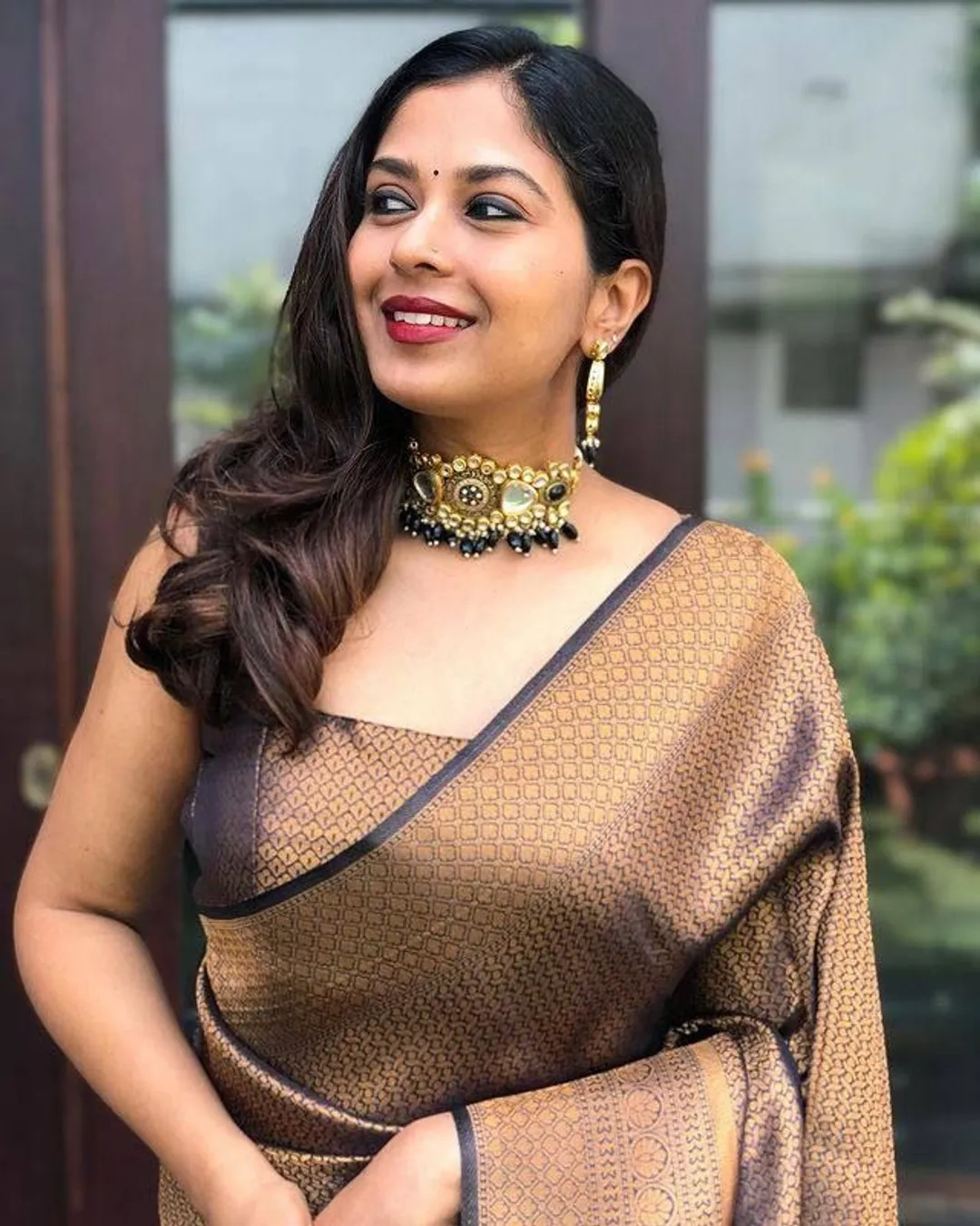 Brown Lichi Silk Saree with Rich Zari Weaving Pallu