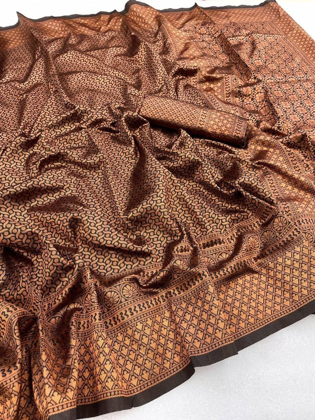 Brown Lichi Silk Saree with Rich Zari Weaving Pallu