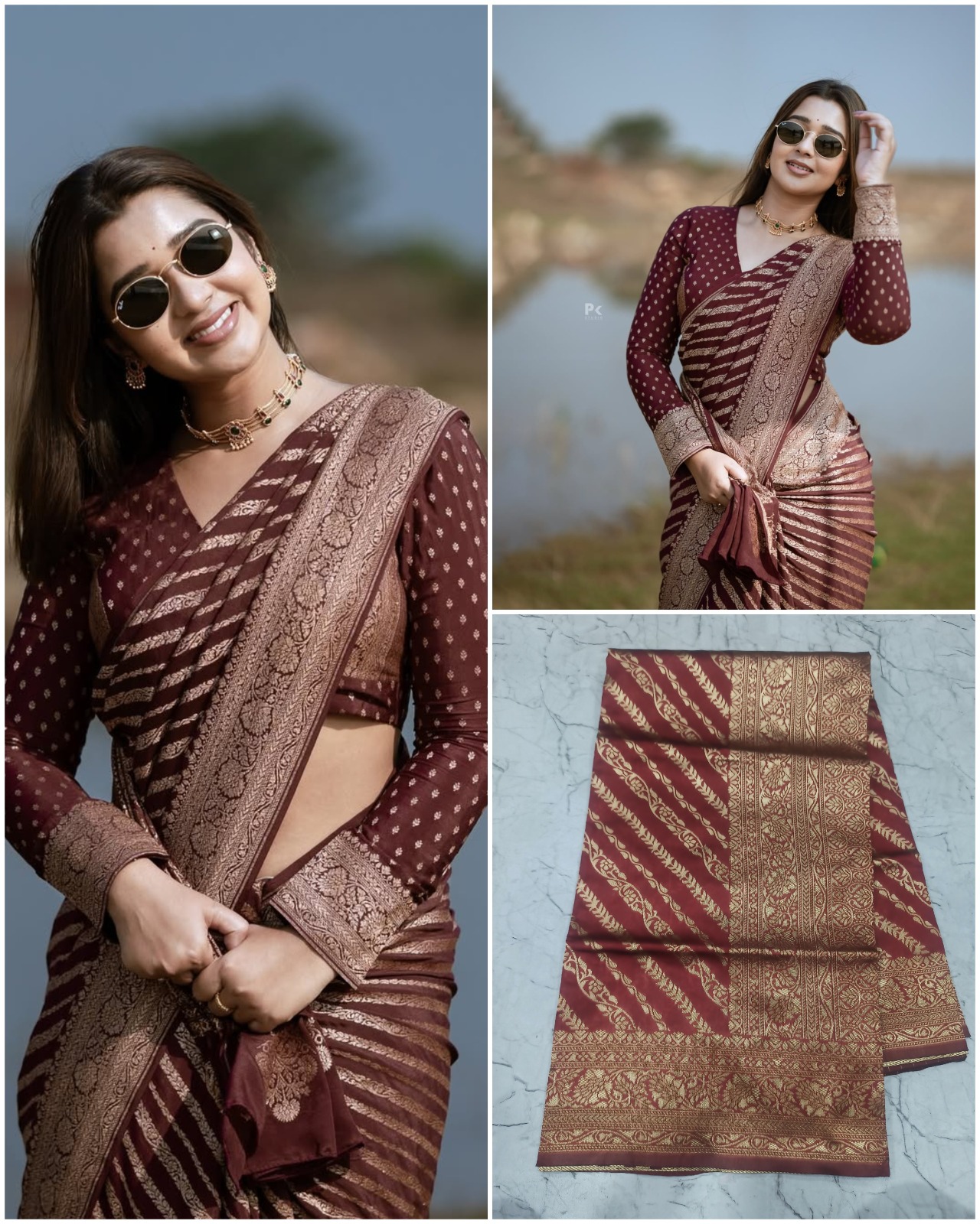 Maroon lichi silk saree