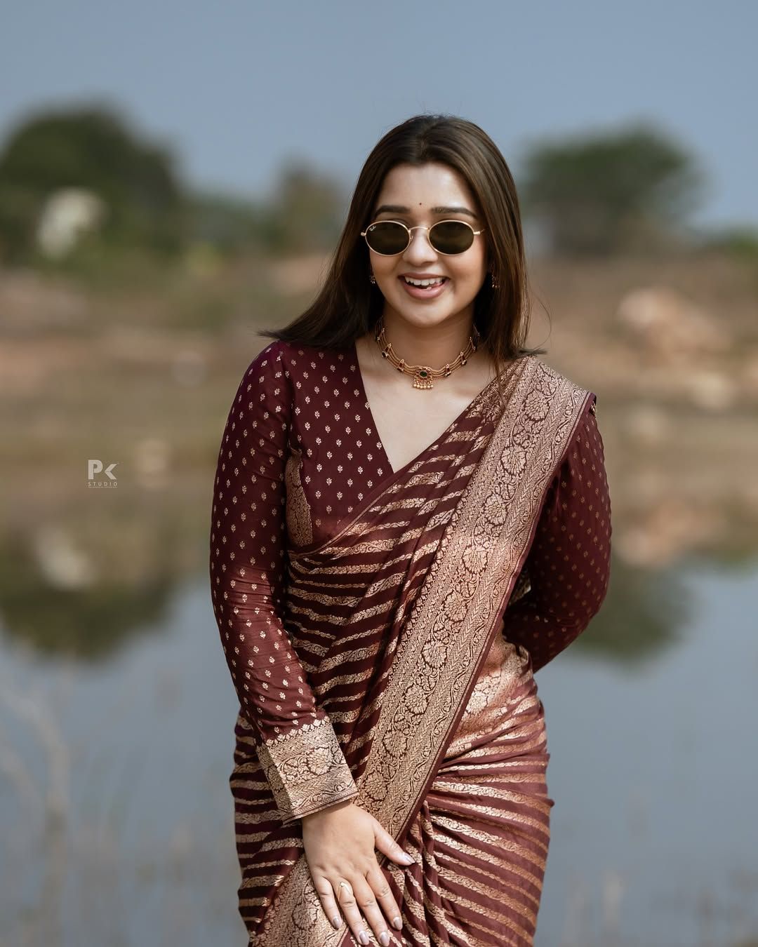 Maroon Banarasi Lichi Silk Saree with Zari Border