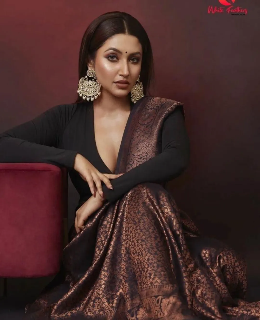 Black Copper Lichi Silk Saree with Rich Jacquard Work