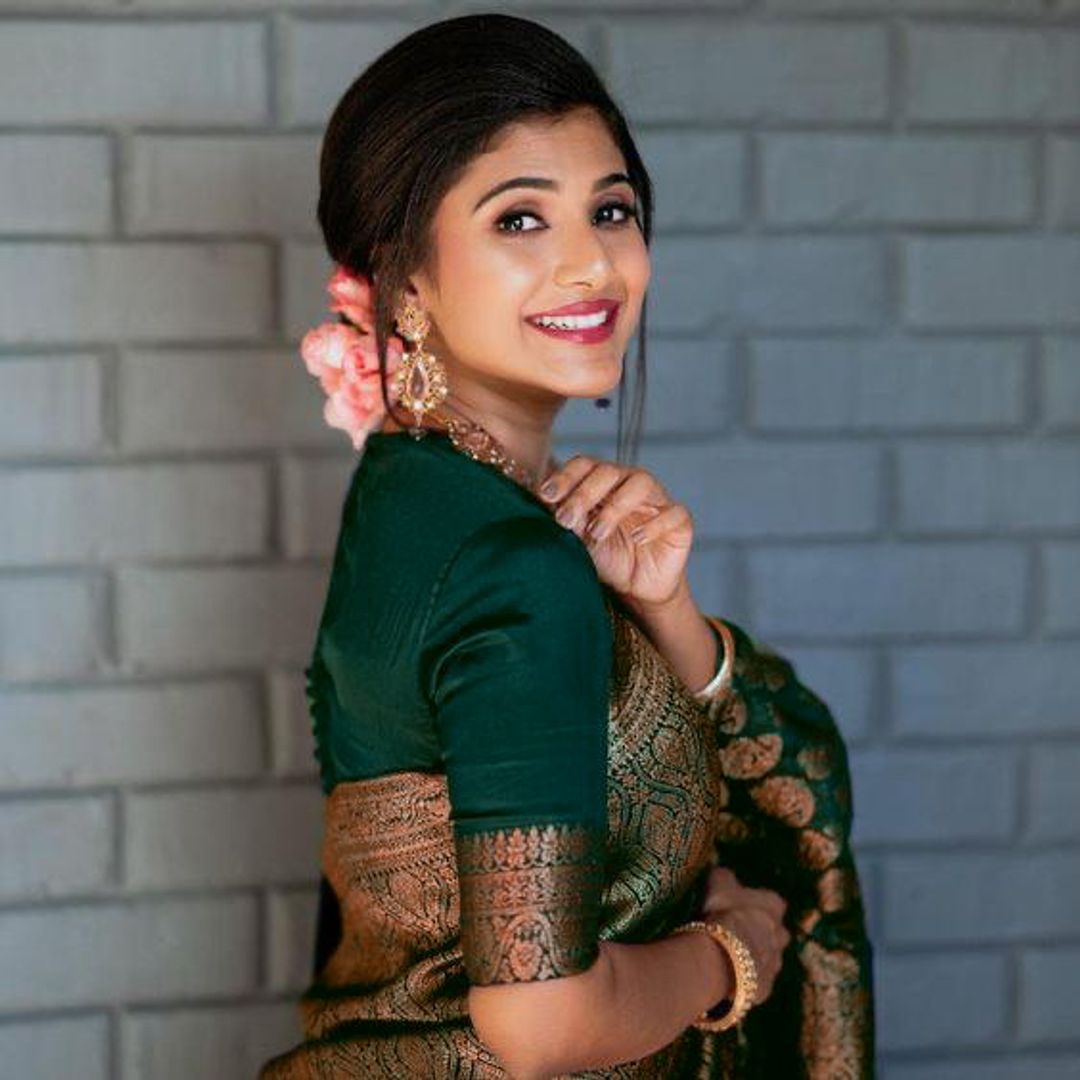 Dark Green Lichi Silk Saree with Rich Golden Jacquard