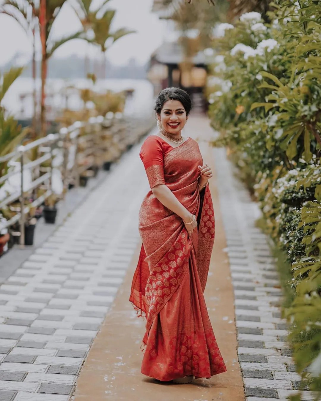 Red Lichi Silk Saree with Rich Golden Jacquard Work