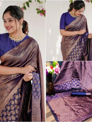 Purple Lichi Silk Saree with Rich Golden Jacquard Work