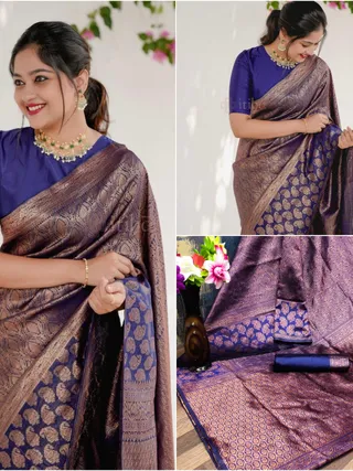 Purple Lichi Silk Saree with Rich Golden Jacquard Work