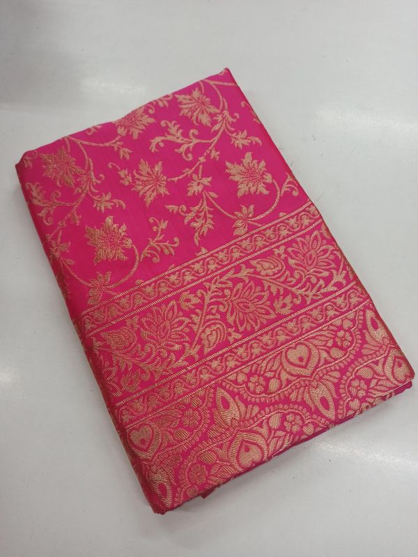 Rani Pink Banarasi Lichi Silk Saree with Zari Work