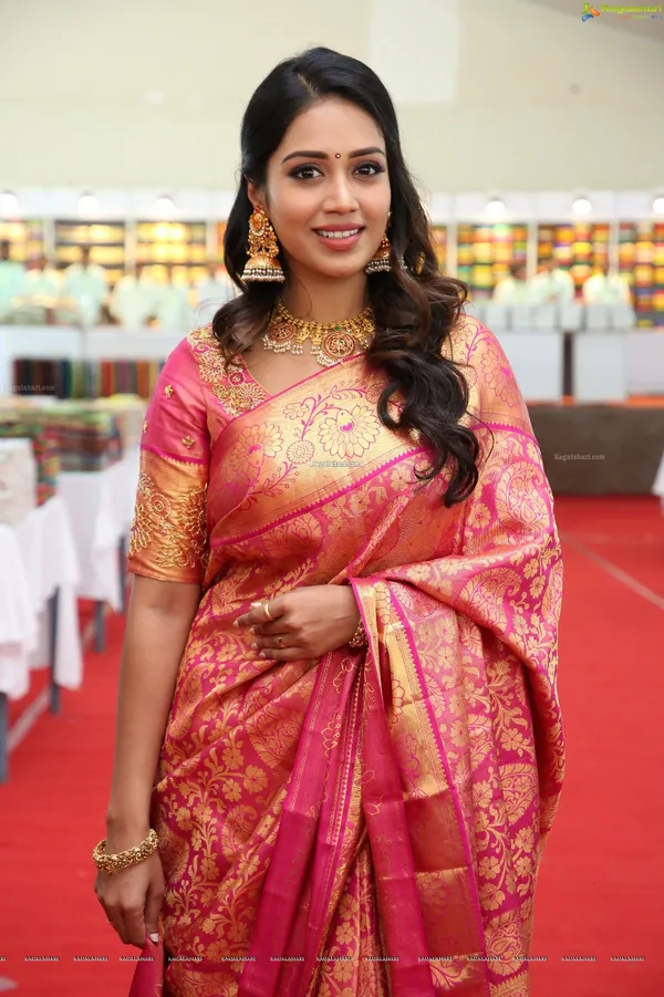 Pink Gold Banarasi Lichi Silk Saree with Rich Zari Work