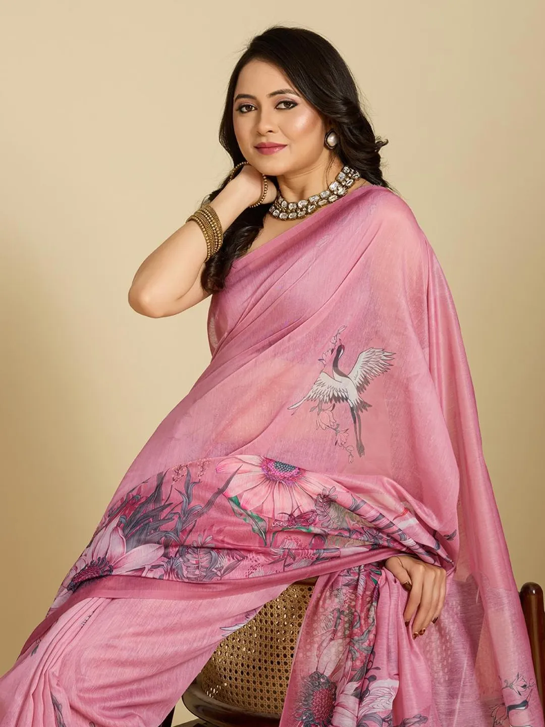Elegant Pink Floral Cotton Designer Saree with Blouse