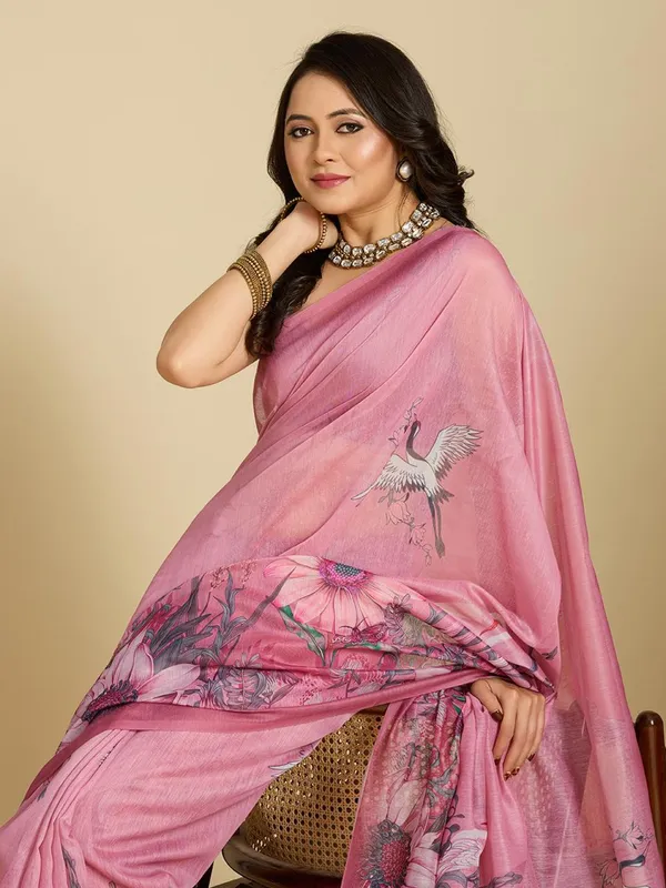 Elegant Pink Floral Cotton Designer Saree with Blouse