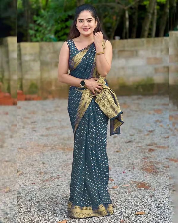 Blue Lichi Silk Jacquard Saree with Elegant Rich Pallu