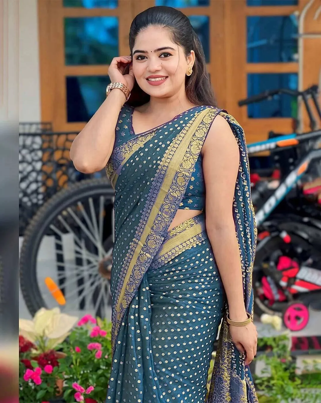 Blue Lichi Silk Jacquard Saree with Elegant Rich Pallu