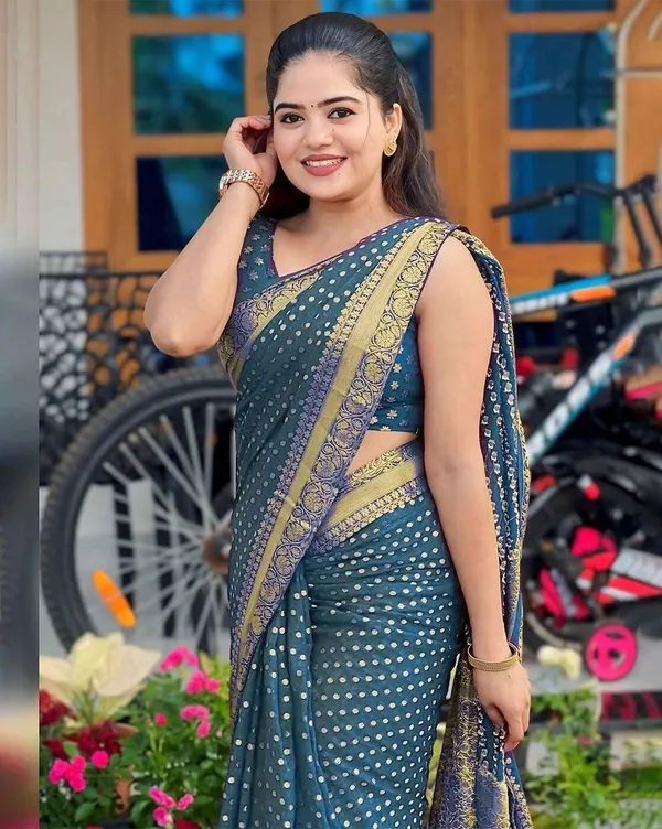 Blue Lichi Silk Jacquard Saree with Elegant Rich Pallu