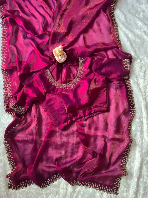 Designer Wine Silk Saree with Elegant Diamond Finish