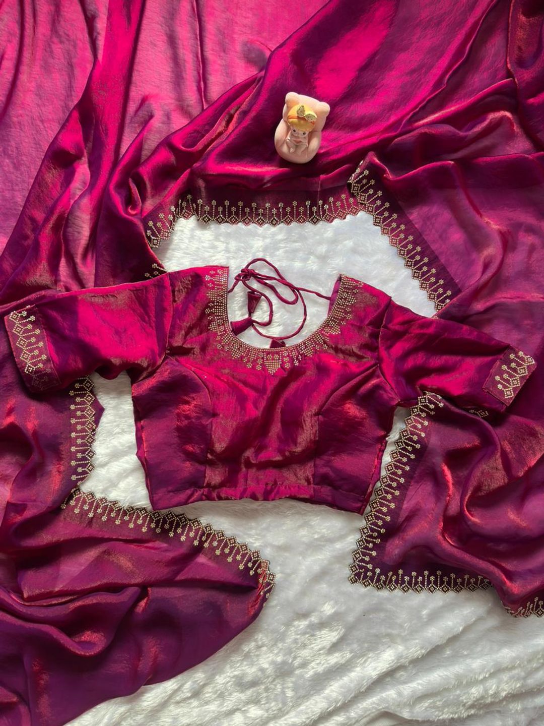 Designer Wine Silk Saree with Elegant Diamond Finish