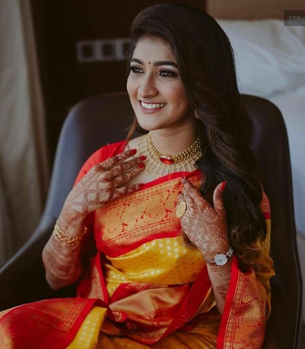 Red Yellow Soft Lichi Silk Saree with Rich Pallu & Jacquard Border