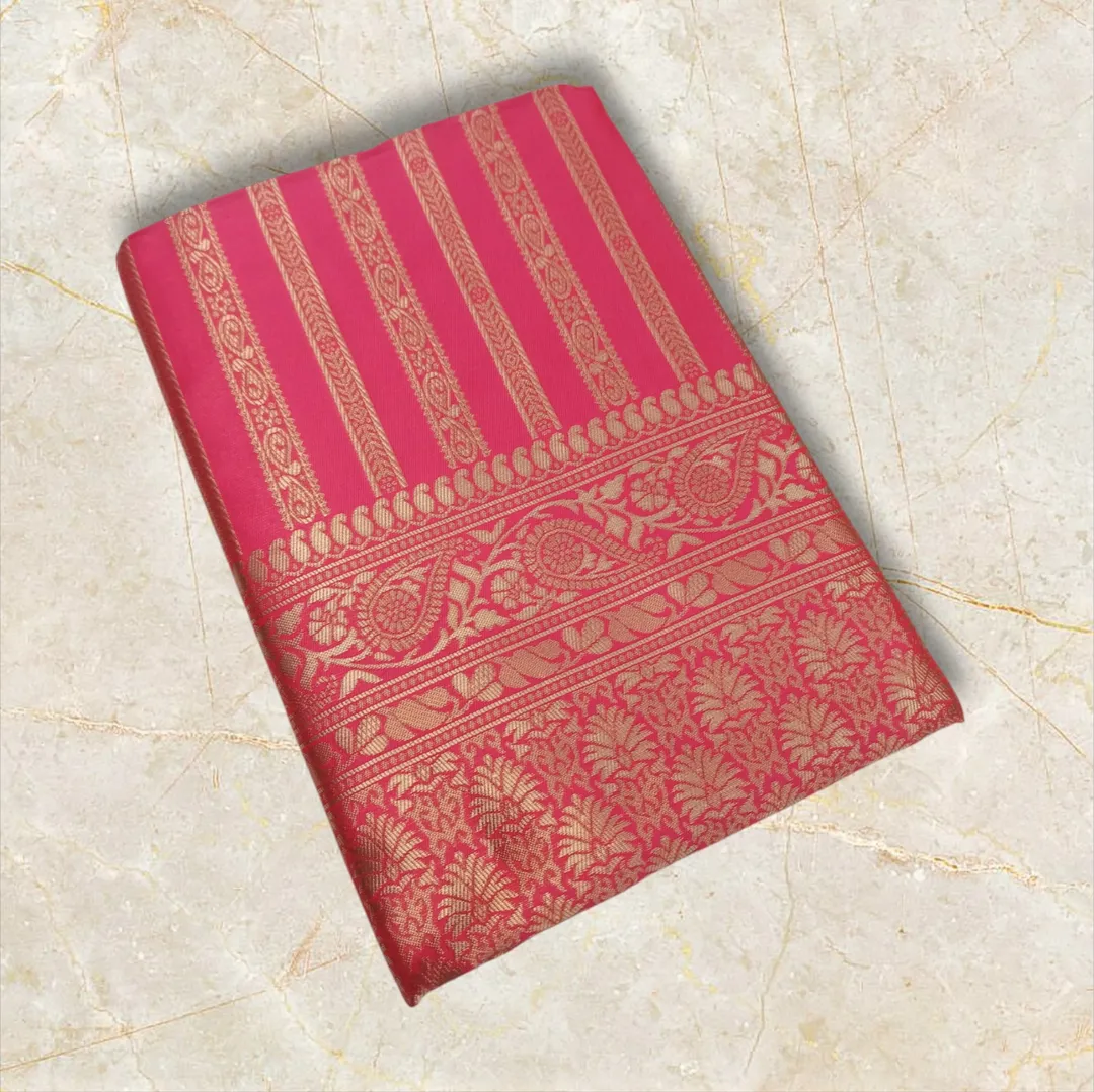 Pink Gold Zari Banarasi Lichi Silk Saree With Blouse