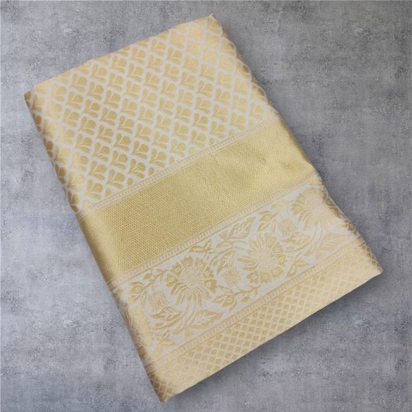 Cream Gold Lichi Silk Saree With Rich Jacquard Work