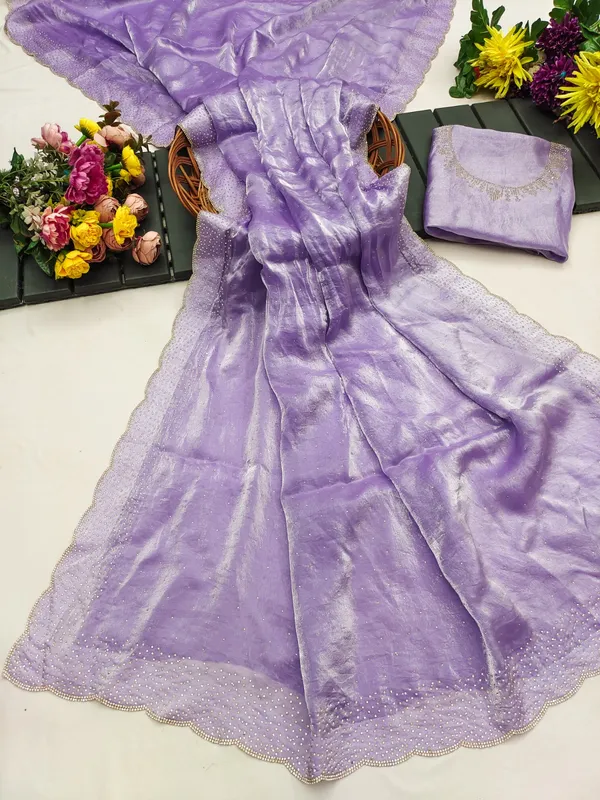 Elegant Lavender Silk Saree with Zarkan Diamond Border