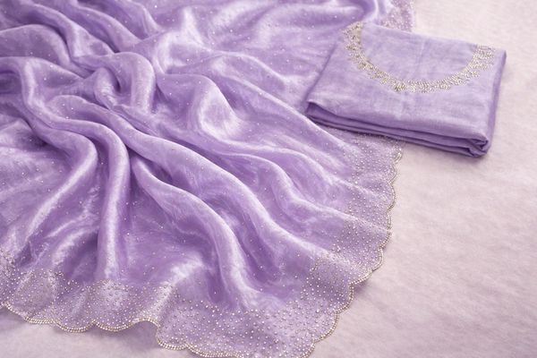 Elegant Lavender Silk Saree with Zarkan Diamond Border