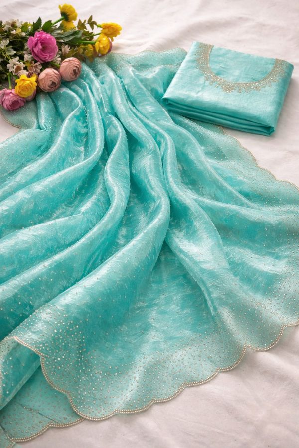 Stylish Sea Green Party Wear Silk Saree with Border