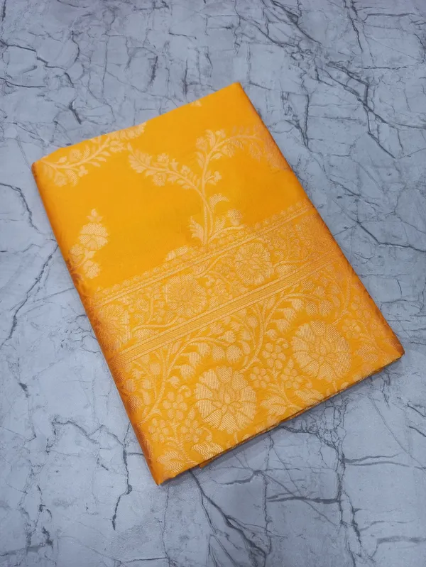 Yellow Banarasi Silk Saree With Rich Gold Zari Work