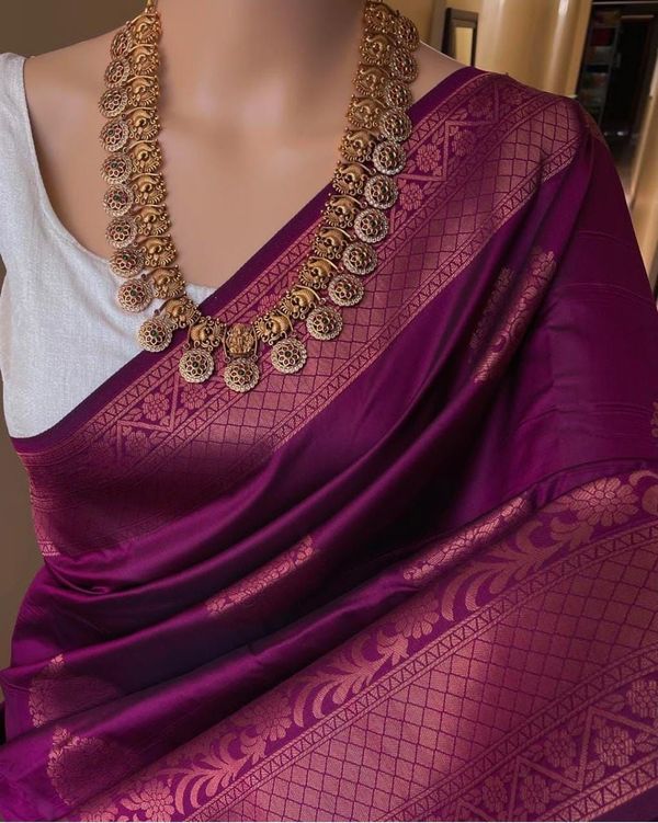 Wine Banarasi Silk Saree With Rich Zari Border Work