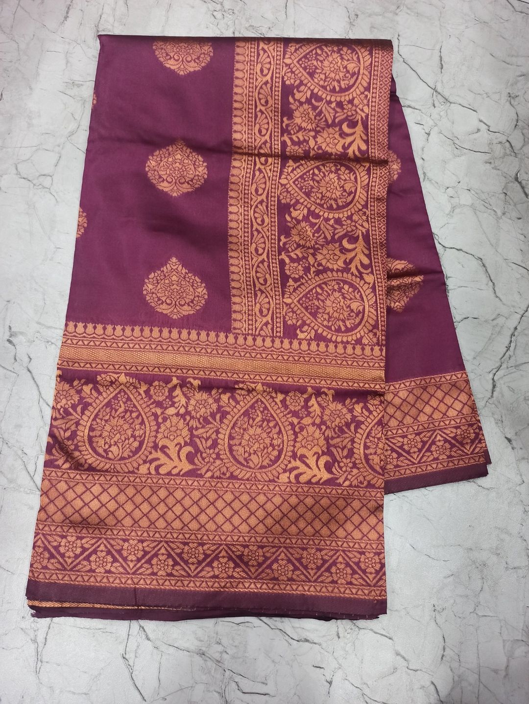 Wine Banarasi Silk Saree With Rich Zari Border Work