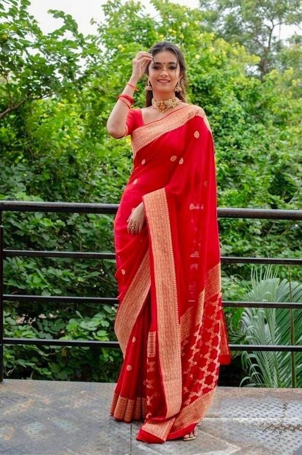 Red Banarasi Silk Saree With Elegant Zari Borde