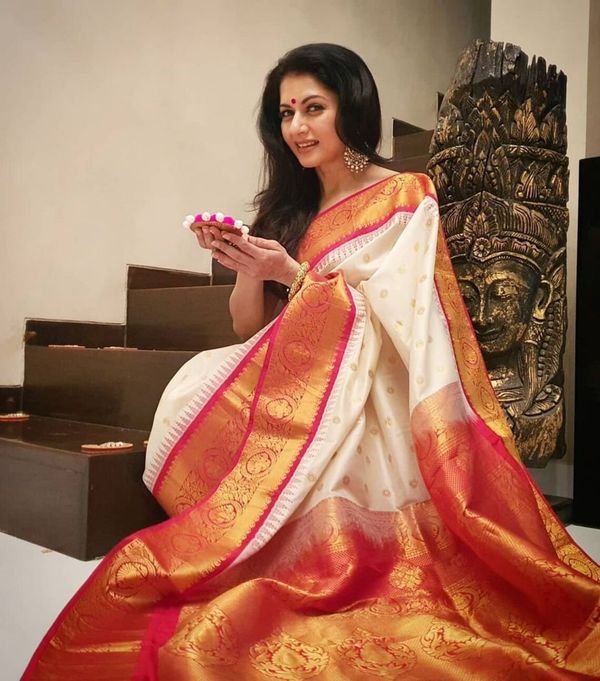 White Red Banarasi Silk Saree With Rich Zari Border