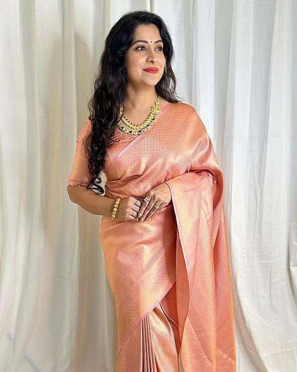 Peach Lichi Silk Saree with Rich Pallu & Jacquard Work