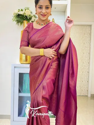 Wine Lichi Silk Saree with Zari Jacquard & Rich Pallu